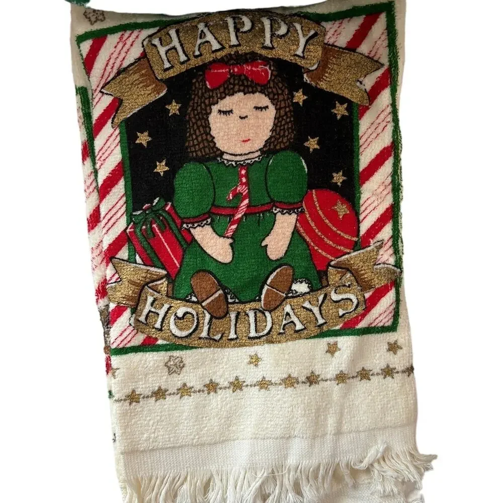 Vintage Happy Holidays Christmas Kitchen Towel, Pot Holder, and‎ Hanger NEW